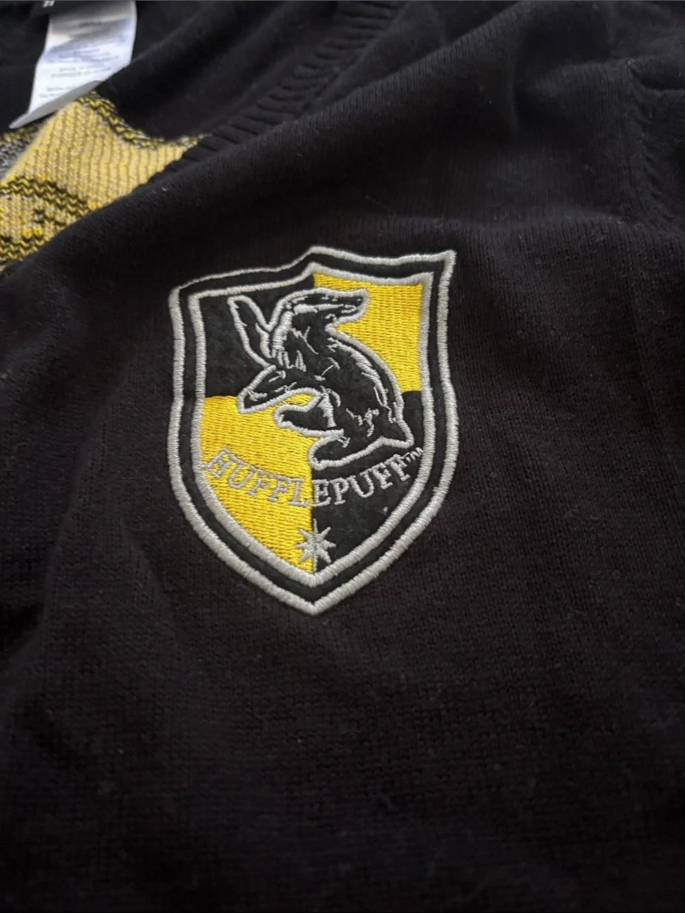 Hogwarts Hufflepuff House Cardigan Sweater Harry Potter Yellow Black Button Sz S